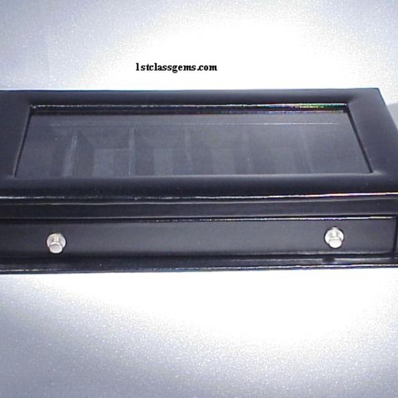 FINAL SALE PRICE Wolf Designs 6 Pc. Watch Display Case in Black Leather - Picture 1 of 5